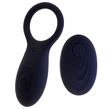 Penis Silicone Ring w/Remote USB Rechargeable - Black