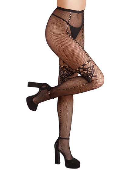 Panties de red pequeña Floral Negro TU